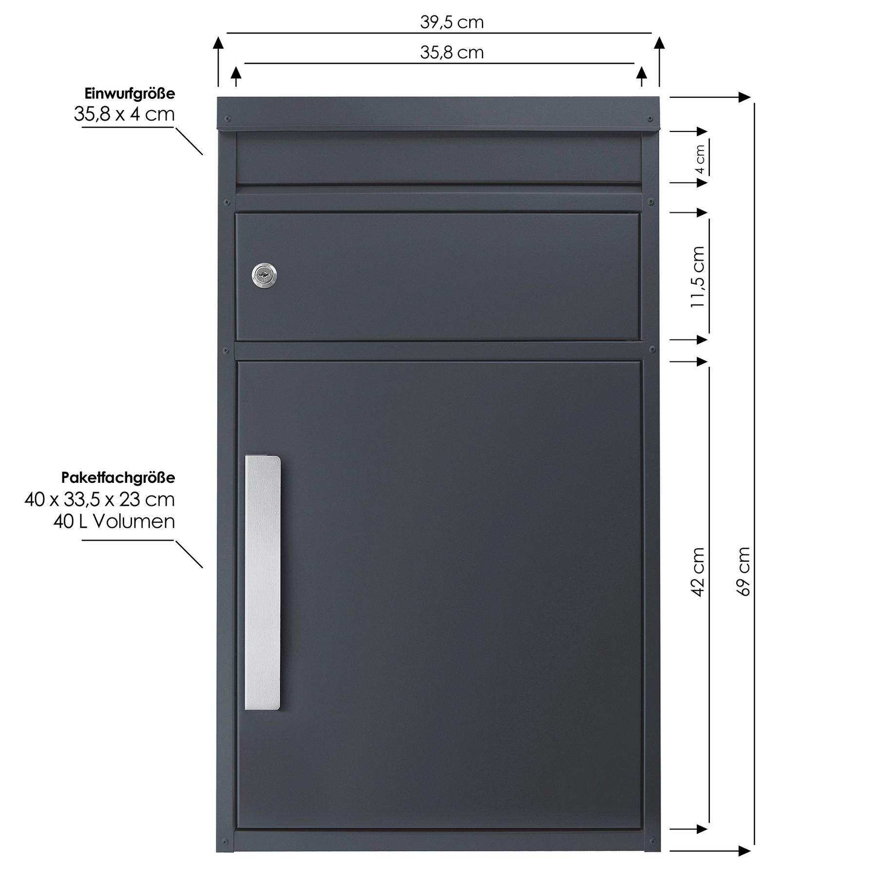 Paketbriefkasten anthrazit-grau Ral 7016 SafePost 65M gro/ßer Standbriefkasten Paketbox Paketkasten Scanprodesign