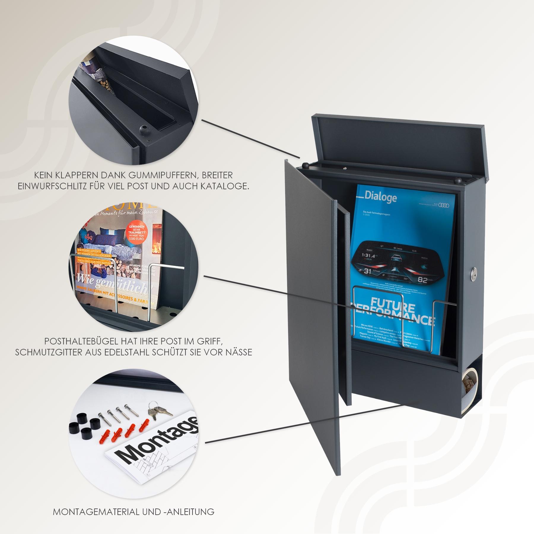 AL Briefkastenanlage 7 Fach - Unterputz Briefkasten Anthrazit RAL 7016